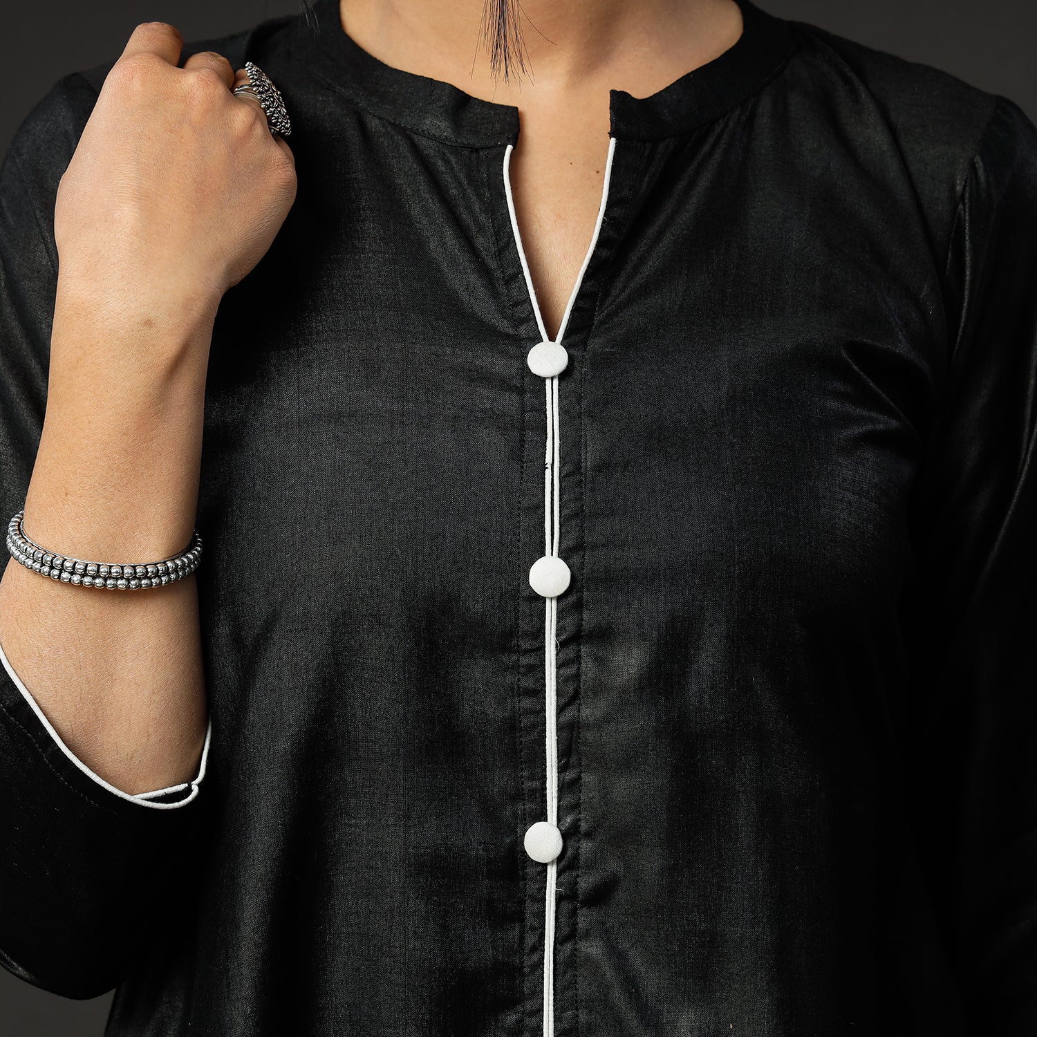 Black Texture Tussar Silk Handloom Kurta with Sanganeri Dupatta