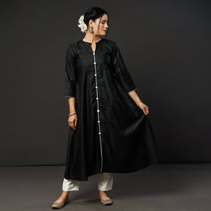 Black Texture Tussar Silk Handloom Kurta with Sanganeri Dupatta