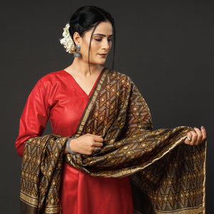 Brown - Red Texture Tussar Silk Handloom Kurta with Bagru Dupatta