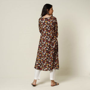 Brown - Kalamkari Printed Cotton Long Kurta