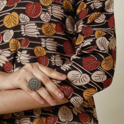 Brown - Kalamkari Printed Cotton Long Kurta