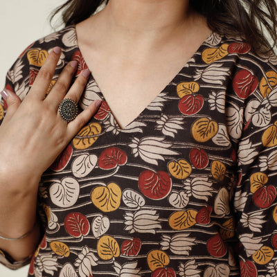 Brown - Kalamkari Printed Cotton Long Kurta