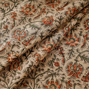 Beige - Pedana Kalamkari Block Printed Cotton Fabric