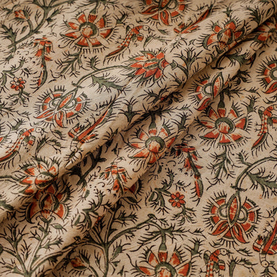 Beige - Pedana Kalamkari Block Printed Cotton Fabric