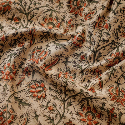 Beige - Pedana Kalamkari Block Printed Cotton Fabric