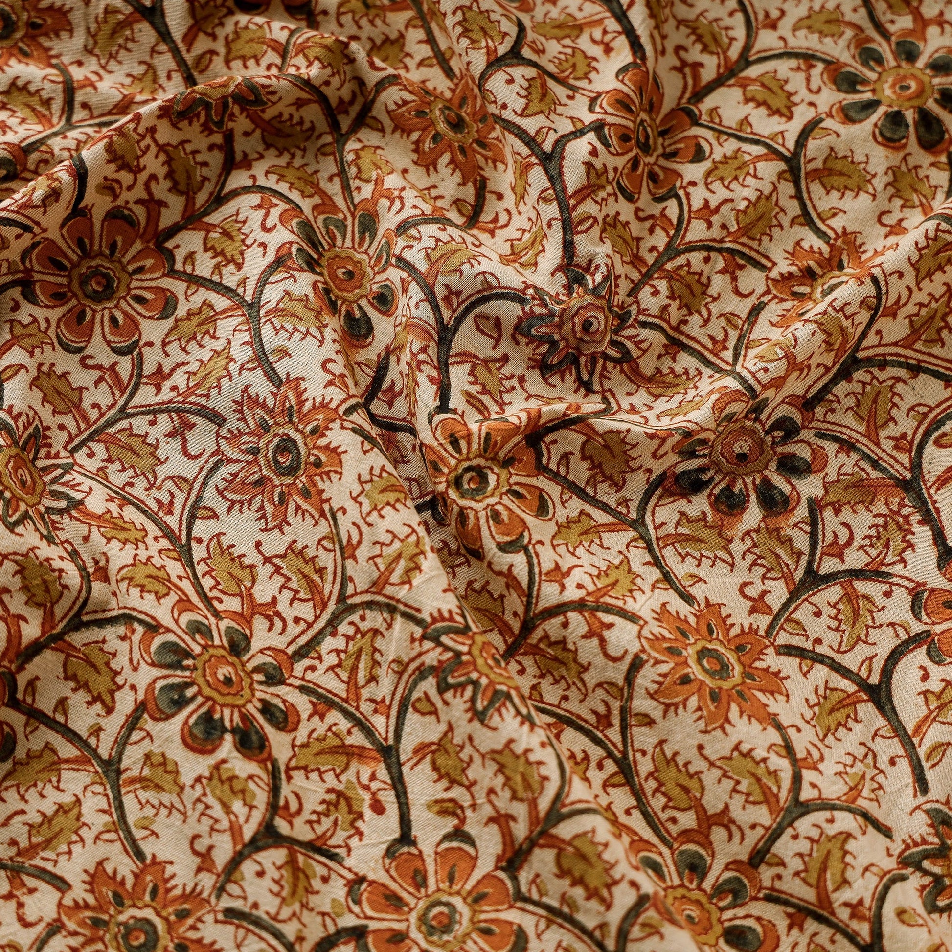 Beige - Pedana Kalamkari Block Printed Cotton Fabric