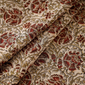 Beige - Pedana Kalamkari Block Printed Cotton Fabric