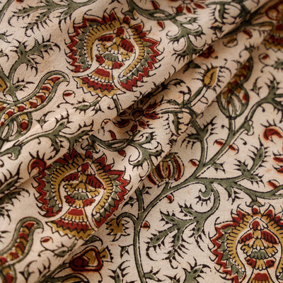 Beige - Pedana Kalamkari Block Printed Cotton Fabric