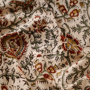 Beige - Pedana Kalamkari Block Printed Cotton Fabric