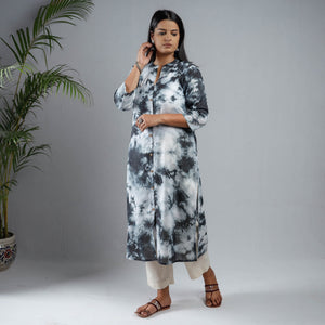 Black & White - Shibori Tie-Dye Mul Cotton Long Kurta