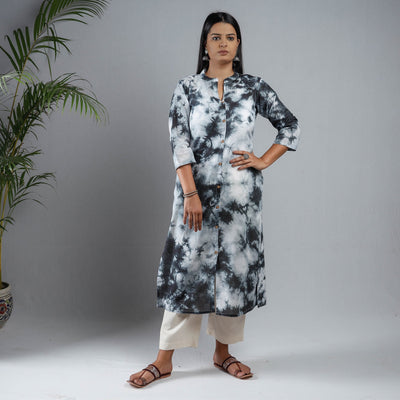 Black & White - Shibori Tie-Dye Mul Cotton Long Kurta