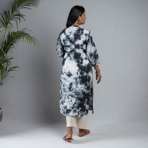 Black & White - Shibori Tie-Dye Mul Cotton Long Kurta
