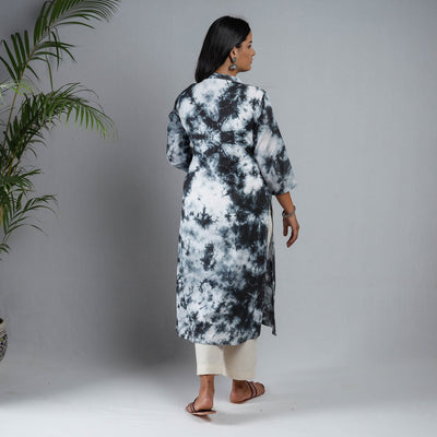 Black & White - Shibori Tie-Dye Mul Cotton Long Kurta