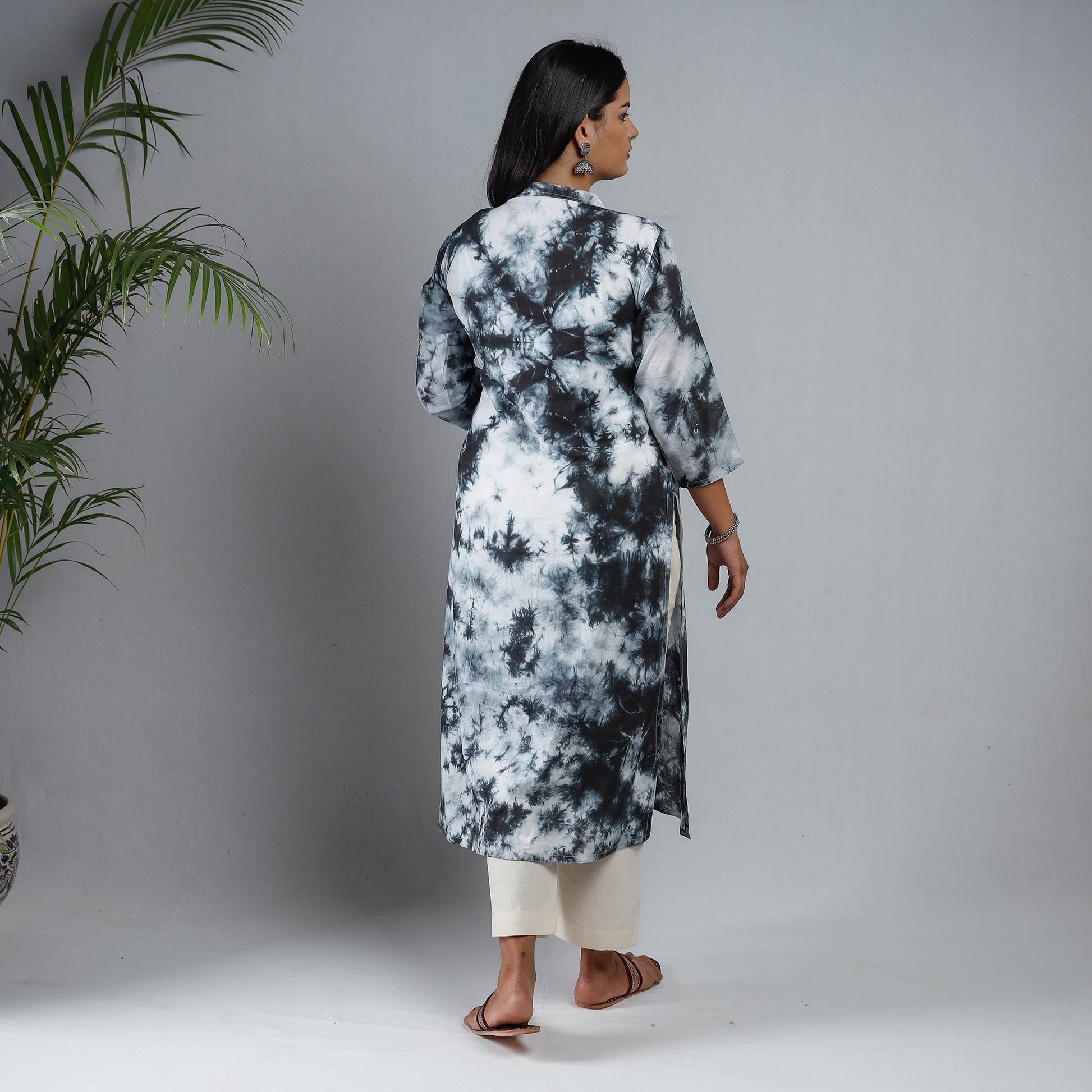 Black & White - Shibori Tie-Dye Mul Cotton Long Kurta