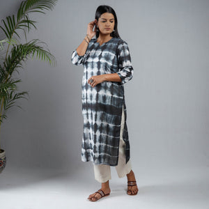 Black & White - Shibori Tie-Dye Mul Cotton Long Kurta