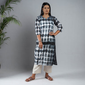 Black & White - Shibori Tie-Dye Mul Cotton Long Kurta