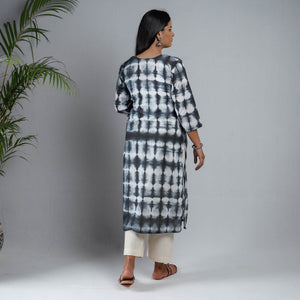 Black & White - Shibori Tie-Dye Mul Cotton Long Kurta