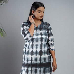 Black & White - Shibori Tie-Dye Mul Cotton Long Kurta