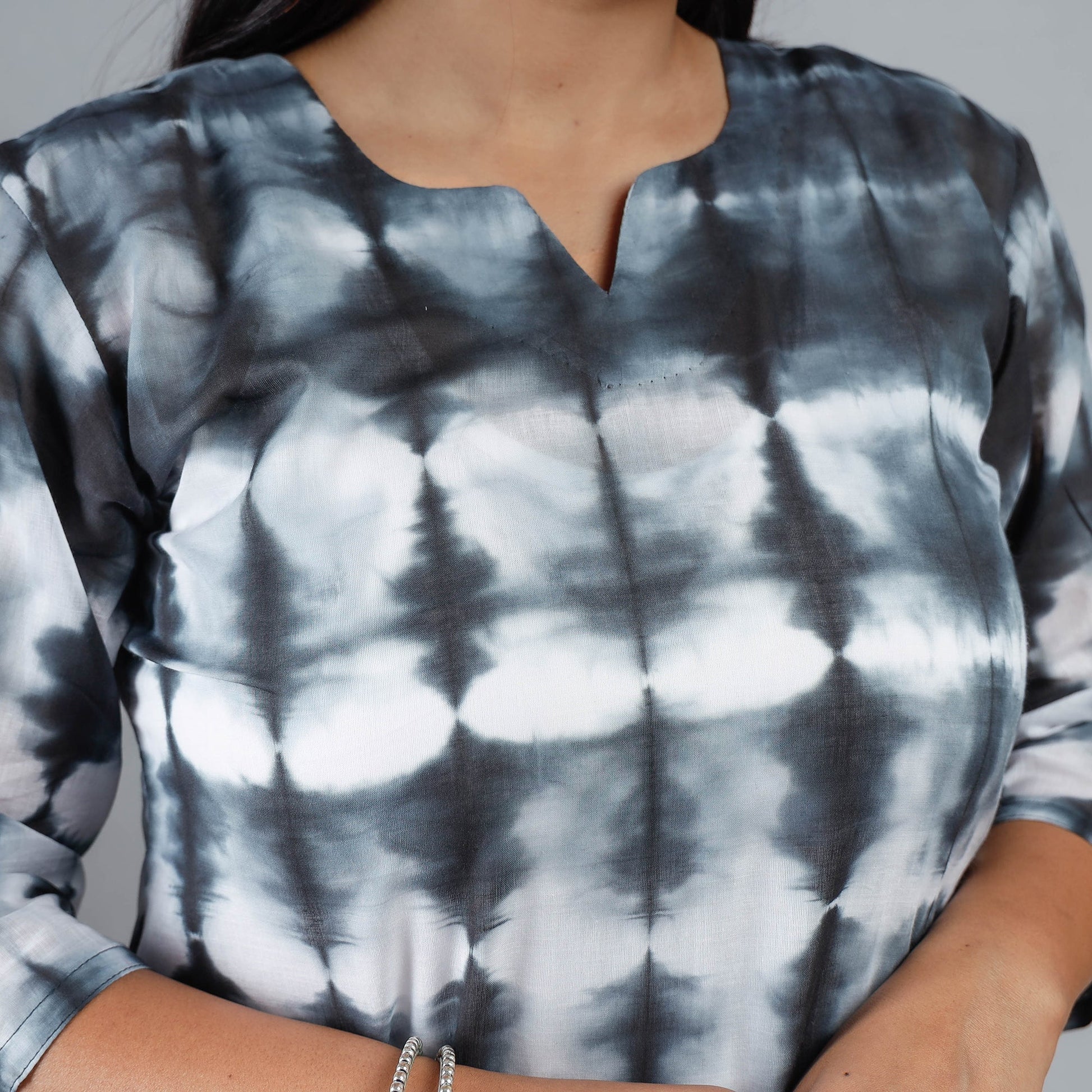 Black & White - Shibori Tie-Dye Mul Cotton Long Kurta