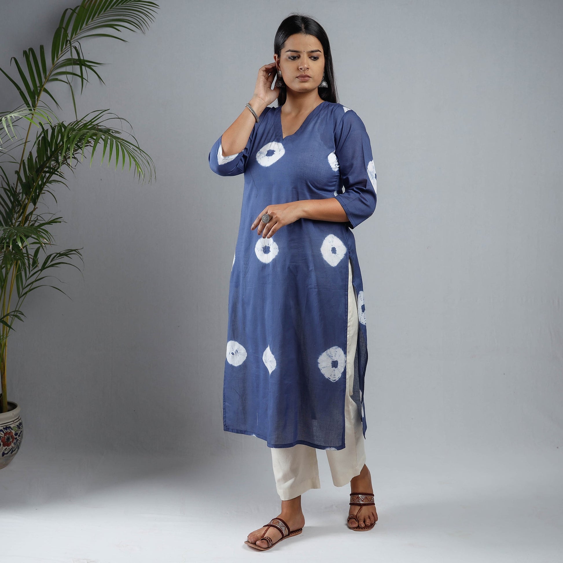 Blue & White - Shibori Tie-Dye Mul Cotton Long Kurta