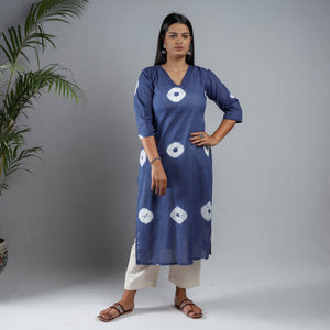 Blue & White - Shibori Tie-Dye Mul Cotton Long Kurta