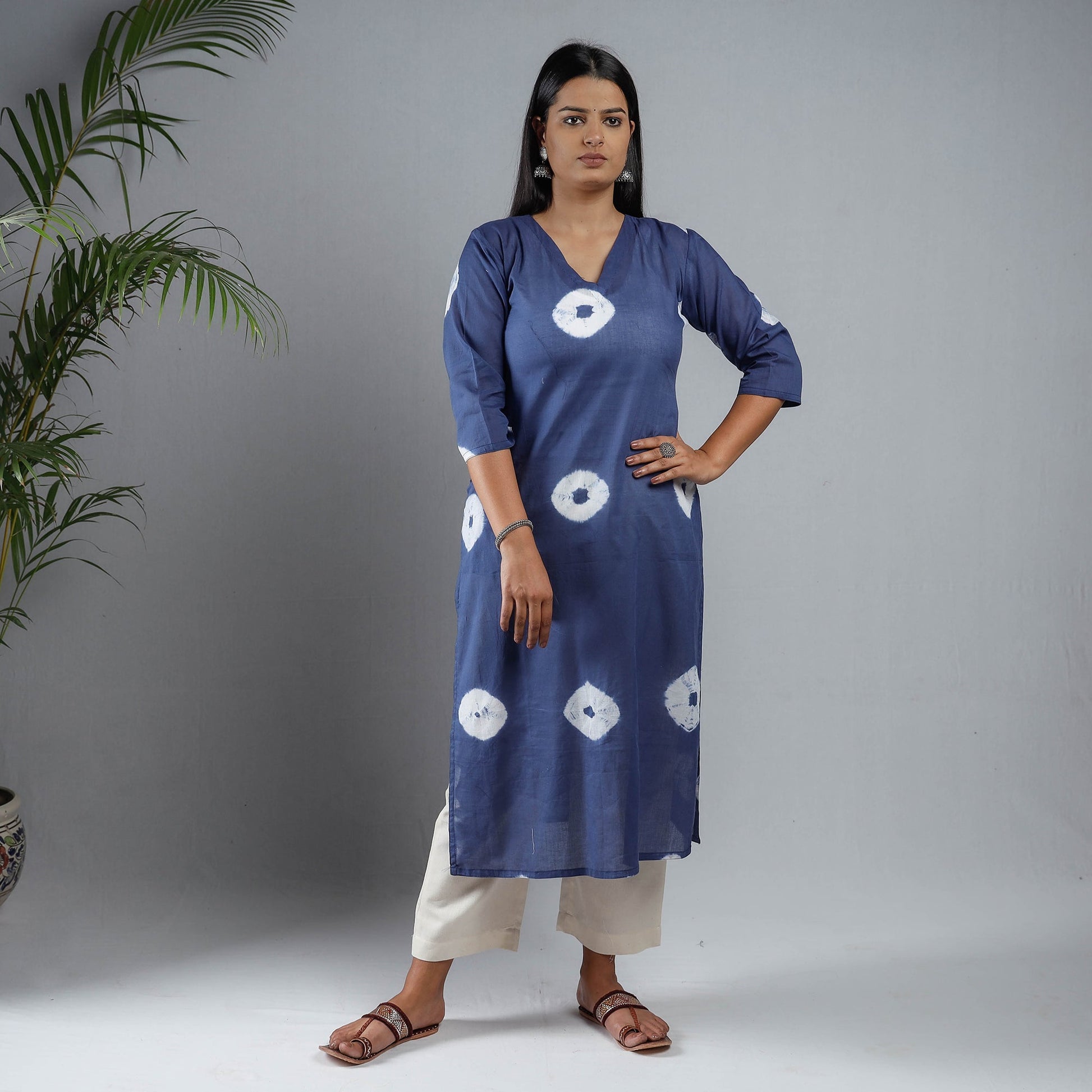 Blue & White - Shibori Tie-Dye Mul Cotton Long Kurta