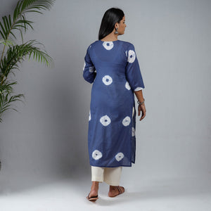 Blue & White - Shibori Tie-Dye Mul Cotton Long Kurta