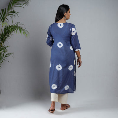 Blue & White - Shibori Tie-Dye Mul Cotton Long Kurta