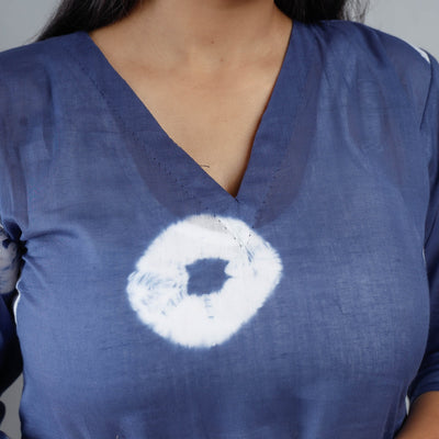 Blue & White - Shibori Tie-Dye Mul Cotton Long Kurta