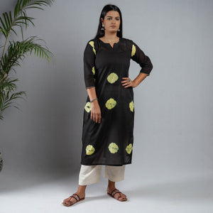 Black & Yellow Shibori Tie-Dye Mul Cotton Long Kurta