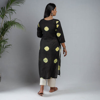 Black & Yellow Shibori Tie-Dye Mul Cotton Long Kurta