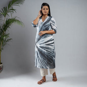 Black & White - Shibori Tie-Dye Mul Cotton Long Kurta