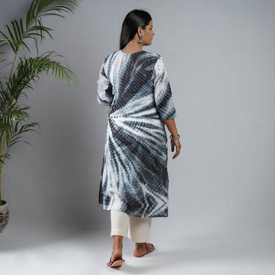 Black & White - Shibori Tie-Dye Mul Cotton Long Kurta