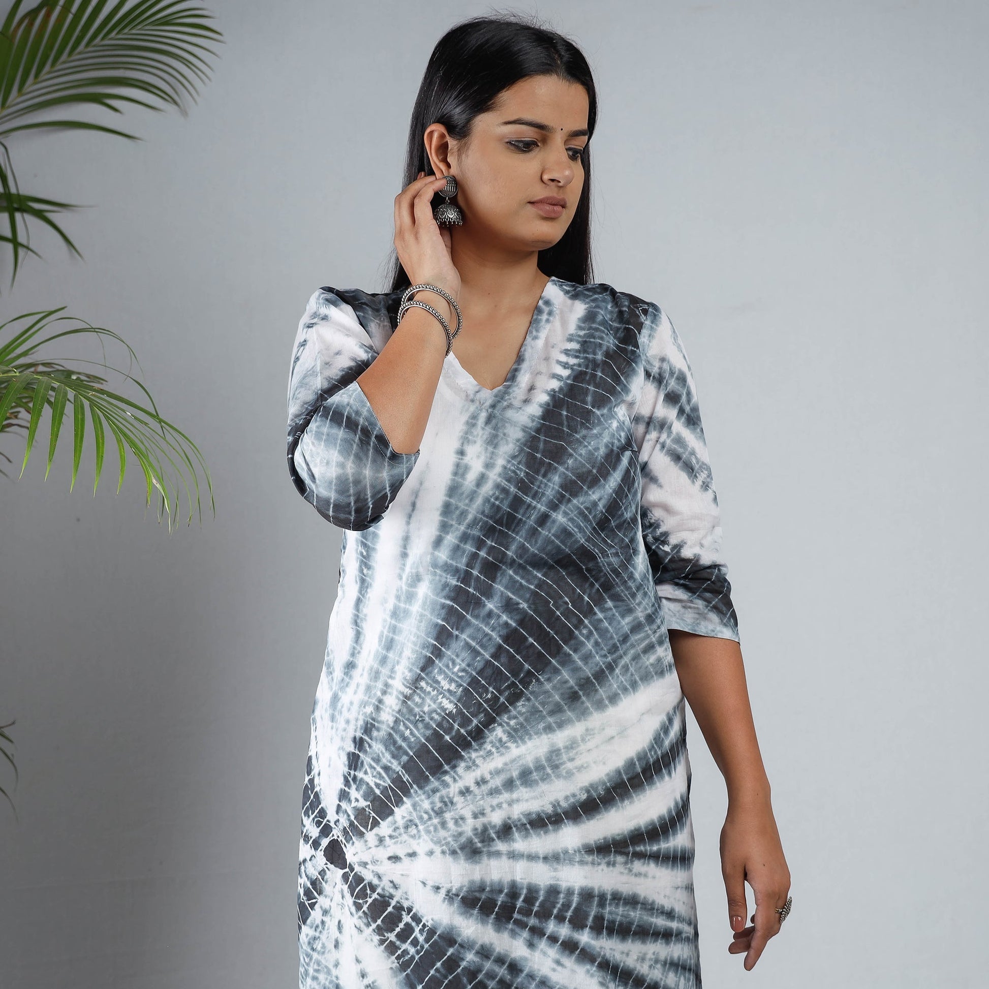 Black & White - Shibori Tie-Dye Mul Cotton Long Kurta
