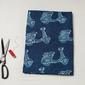 Blue - Bindaas Block Art Printed Cotton Natural Dyed Precut Fabric (2.3 meter)