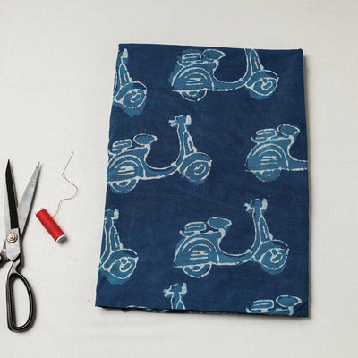 Blue - Bindaas Block Art Printed Cotton Natural Dyed Precut Fabric (2.3 meter)