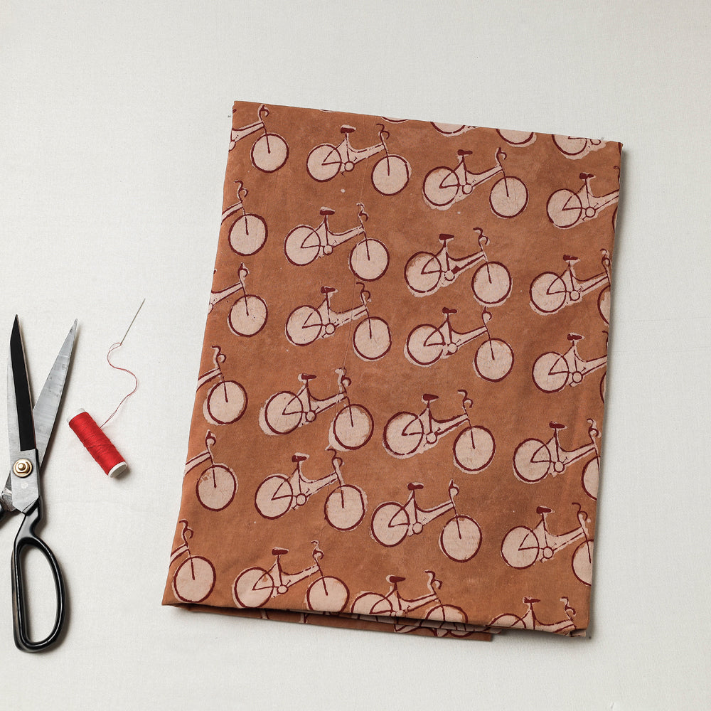 Brown - Bindaas Block Art Printed Cotton Natural Dyed Precut Fabric (1.8 meter)