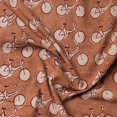 Brown - Bindaas Block Art Printed Cotton Natural Dyed Precut Fabric (1.8 meter)