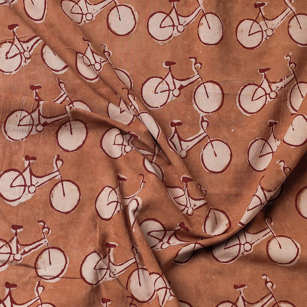 Brown - Bindaas Block Art Printed Cotton Natural Dyed Precut Fabric (1.8 meter)