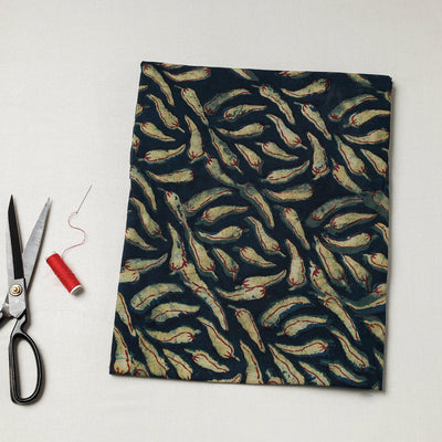 Blue - Bindaas Block Art Printed Cotton Natural Dyed Precut Fabric (1.3 meter)