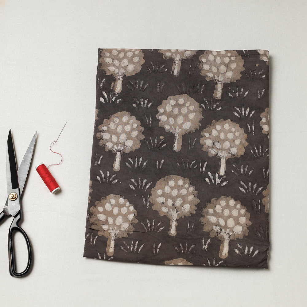 Brown - Bindaas Block Art Printed Cotton Natural Dyed Precut Fabric (1.8 meter)