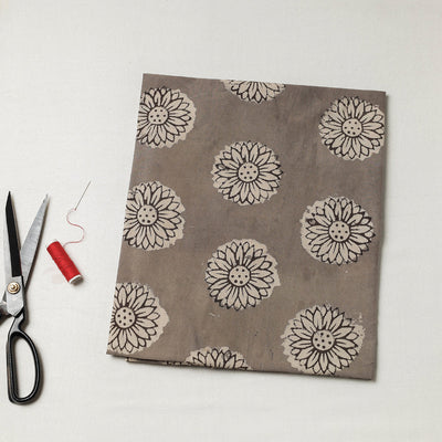 Brown - Bindaas Block Art Printed Cotton Natural Dyed Precut Fabric (1.5 meter)