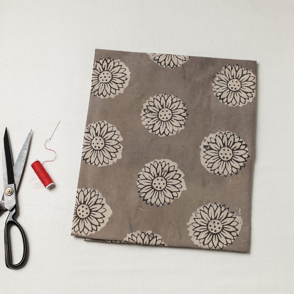 Brown - Bindaas Block Art Printed Cotton Natural Dyed Precut Fabric (1.5 meter)