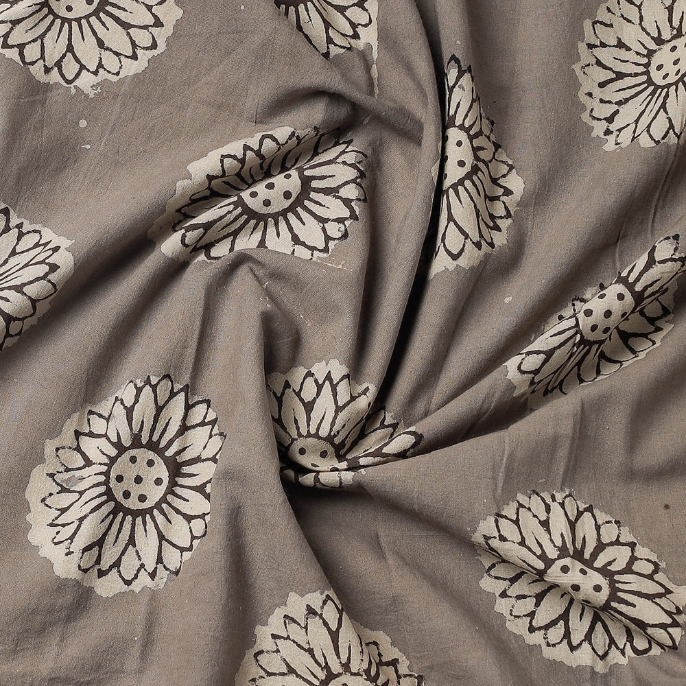 Brown - Bindaas Block Art Printed Cotton Natural Dyed Precut Fabric (1.5 meter)