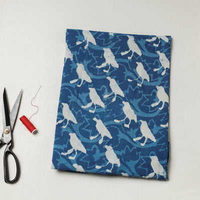 Blue - Bindaas Block Art Printed Cotton Natural Dyed Precut Fabric (1.9 meter)