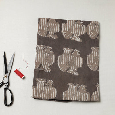 Brown - Bindaas Block Art Printed Cotton Natural Dyed Precut Fabric (2.2 meter)