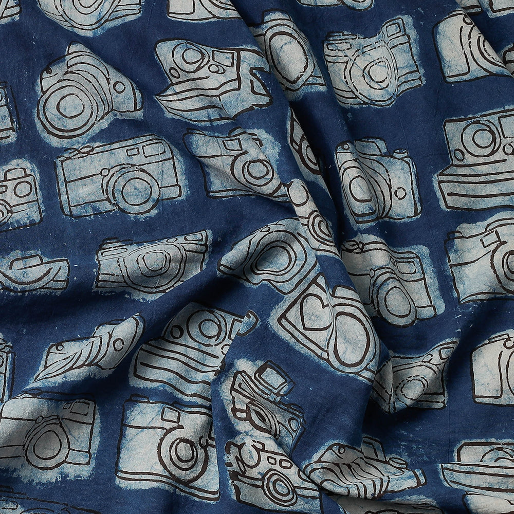 Blue - Bindaas Block Art Printed Cotton Natural Dyed Precut Fabric