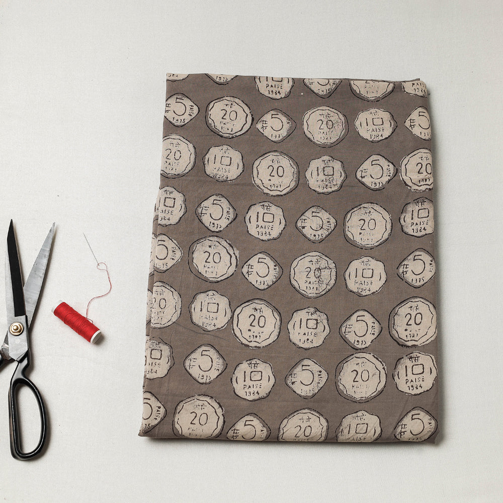 Brown - Bindaas Block Art Printed Cotton Natural Dyed Precut Fabric