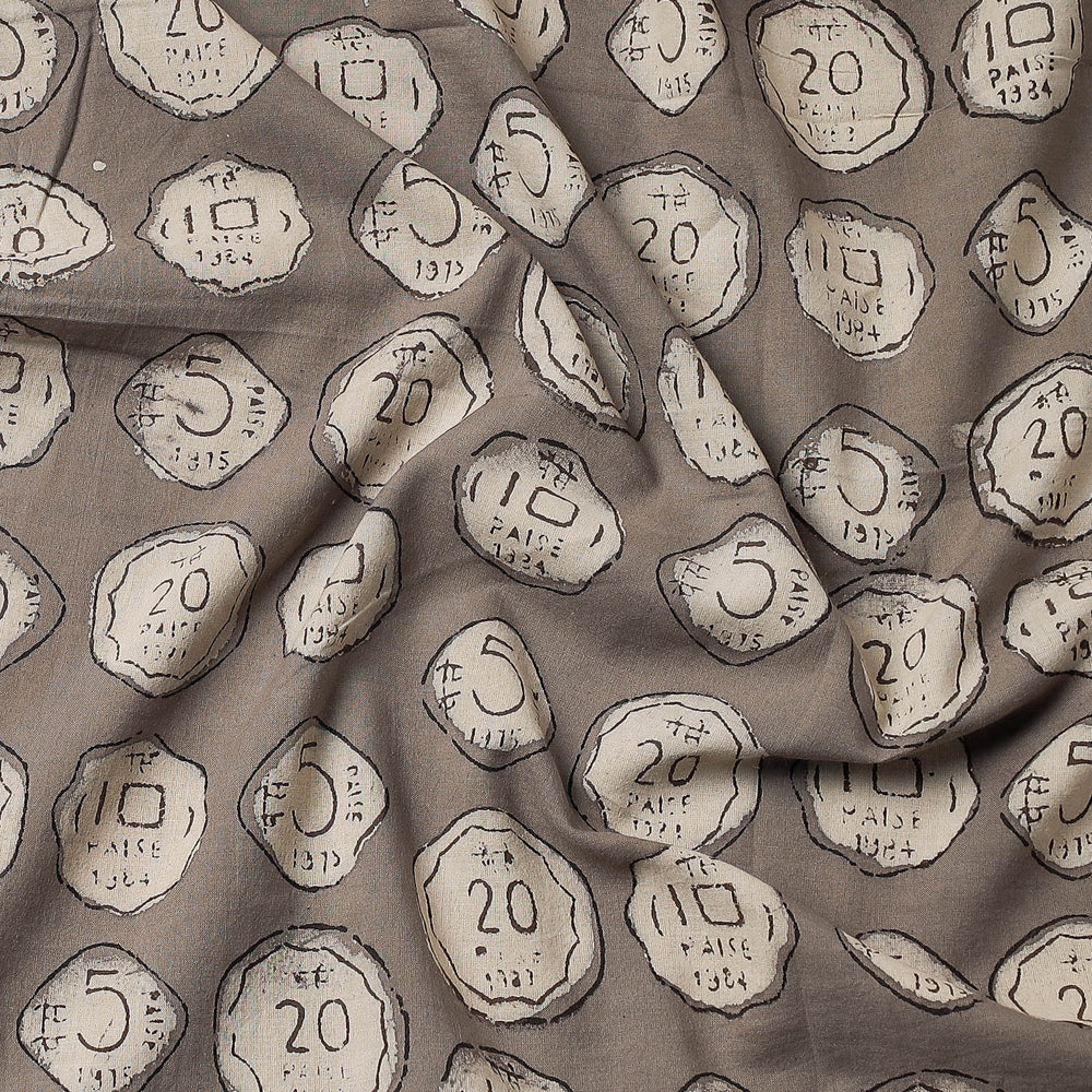 Brown - Bindaas Block Art Printed Cotton Natural Dyed Precut Fabric