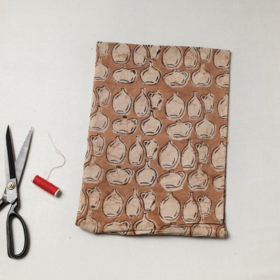 Brown - Bindaas Block Art Printed Cotton Natural Dyed Precut Fabric (0.8 meter)